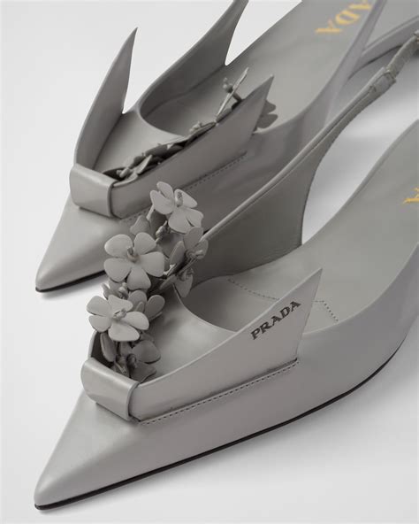 prada brushed leather slingback pumps with floral appliques|Prada slingback shoes 2020.